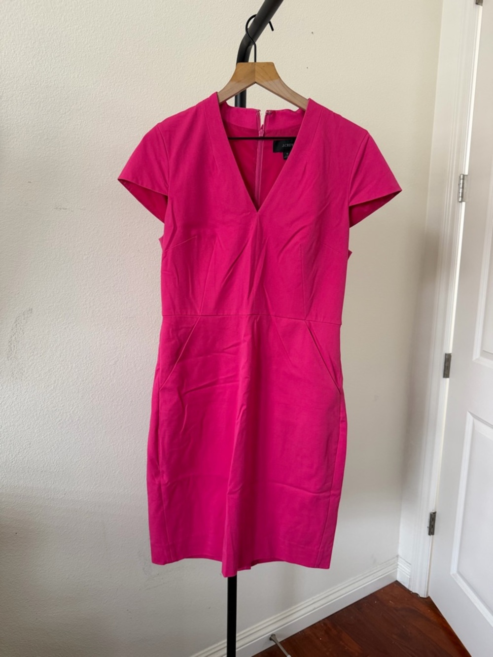 J. Crew Fitted V-Neck Sheath Dress in Hot Pink - Picture 2 of 6